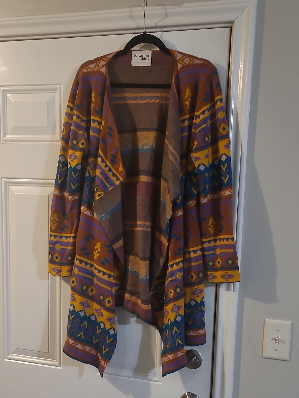 Savanna Jane Rust Multi-Color Aztec Open Cardigan - Picture 2 of 6